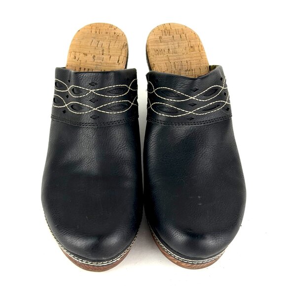 Frye Black Embroidered Clogs Size 10M | 2010s Vintage Chunky Heel Slip-On Mule - Picture 2 of 9